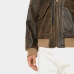 Men's Vintage Dark Brown Shearling Bomber Leather Jacket - Image 5