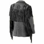 Western Cowboy Black Suede Leather Jacket Native America Vintage Fashion Coat - Image 2