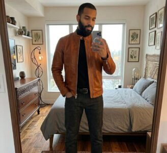 Black Lambskin Cafe Racer Leather Jacket photo review