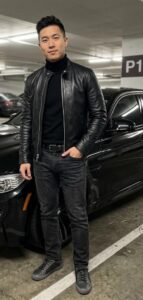 Black Lambskin Cafe Racer Leather Jacket photo review