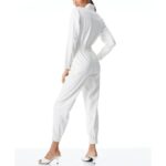 White Elasticized Detailed Leather Jumpsuit for Women - Image 2