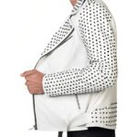 White-colored Men's Studded Biker Leather Jacket - Image 2