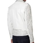 White-colored Men's Studded Biker Leather Jacket - Image 3
