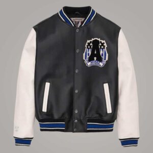 White and Black Avirex Leather American Varsity Jacket