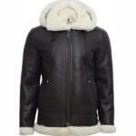Women B3 Flight Black Aviator Shearling Leather Jacket with Hood