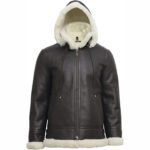 Women B3 Flight Black Aviator Shearling Leather Jacket with Hood - Image 2