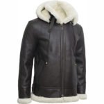 Women B3 Flight Black Aviator Shearling Leather Jacket with Hood - Image 3