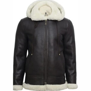 Women B3 Flight Black Aviator Shearling Leather Jacket with Hood