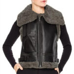 Women Black Leather B3 Aviator Sheepskin Shearling Vest