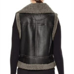 Women Black Leather B3 Aviator Sheepskin Shearling Vest - Image 2