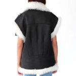 Women Black Leather and White Fur Sheepskin Shearling Vest - Image 2