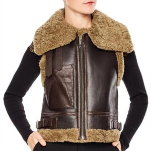 Women Brown B3 RAF Aviator Shearling Bomber Vest