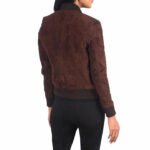 Women Brown Suede Leather Bomber Jacket - Image 2