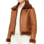Women Brown Vintage RAF Aviator Flight Pilot Shearling Jacket