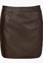 Women's Dark Brown Leather Mini Skirt - Image 4