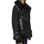 Women's Black Suede Shearling Leather Jacket - Image 2