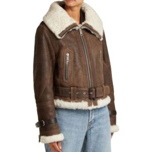Women Shearling Flight Aviator Brown Leather Jacket