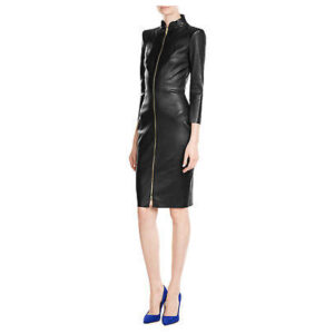 Women Slim Fit Short Body Black Leather Sexy Dress