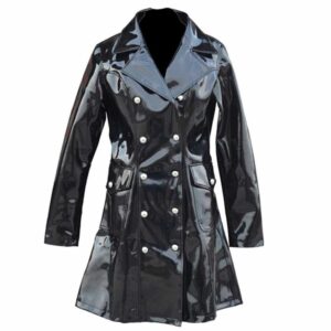 Women Vinyl PVC Double Breast Military Fashion Coat