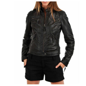 Women Biker Fashion Lambskin Leather Jacket For Sale