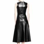 Women Black Leather Long Party Dress Coat - Image 2