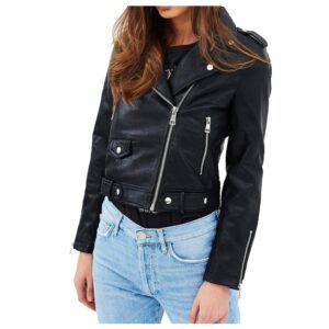 Women Classic Motorcycle Biker Leather Jacket