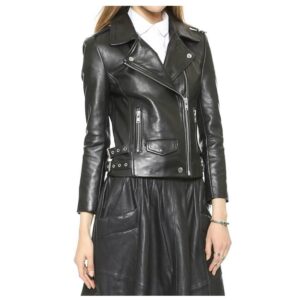 Women Genuine Lambskin Leather Biker Jacket Black Zipper Biker Jacket