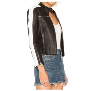 Women Genuine Leather Front Zip Jacket