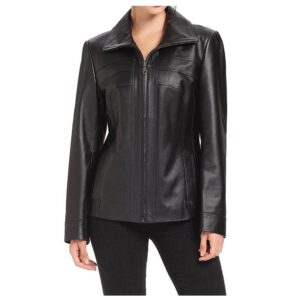 Women Lambskin Fashion Black Leather Jacket