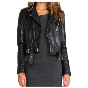 Women Short Body Lambskin Biker Leather Jacket