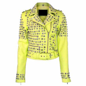Women Studded Brando Motorcycle Genuine Leather Jacket