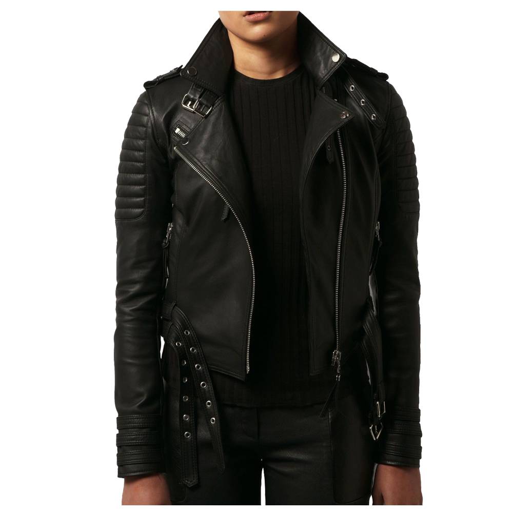 Women Waist Belted Moto Slim Fit Biker Jacket Lambskin Biker Jacket