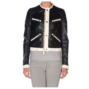 Women White Zipper Moto Biker Leather Jacket