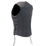 Women's Black Leather Biker Vest - Image 2