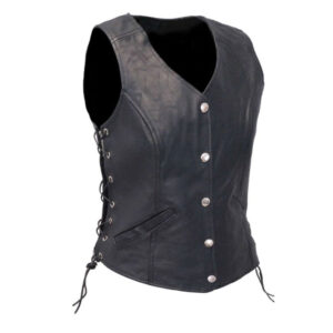 Women's Black Leather Biker Vest
