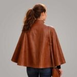 Women's Brown Leather Capelet with High Neck - Image 2
