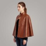 Women's Brown Leather Capelet with High Neck - Image 3