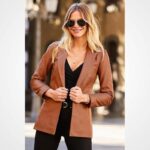 Women's Brown Pure Lambskin Leather Blazer