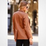 Women's Brown Pure Lambskin Leather Blazer - Image 4