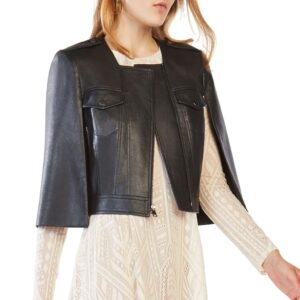 Women's Cape Sleeves Black Leather Jacket - Unique Style