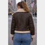 Women's Dark Brown Shearling Biker Leather Jacket - Image 2