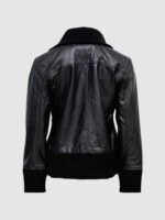 Women's Four-Pocket Black Leather Bomber Jacket - Image 3