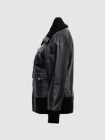 Women's Four-Pocket Black Leather Bomber Jacket - Image 4