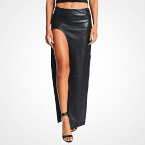 Women?s Genuine Leather Thigh-High Slit Skirt
