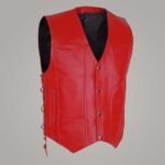 Women's Handmade Red Biker Leather Vest - Image 3