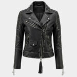 Women's Black Studded Leather Biker Jacket