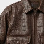 Women's Vintage Crocodile Embossed Leather Bomber Jacket - Image 5