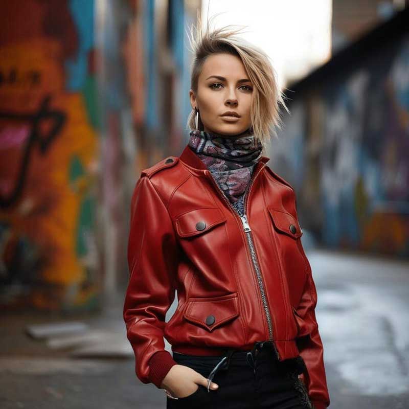 Women_sredlambskinleatherjacketwithclassicretrovintagedesignandslimfitsilhouette Women's Red Lambskin Leather Jacket - Image 1