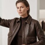 Women's Vintage Crocodile Embossed Leather Bomber Jacket