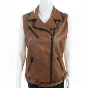 Women's Belted Lambskin Leather Motorcycle Vest
